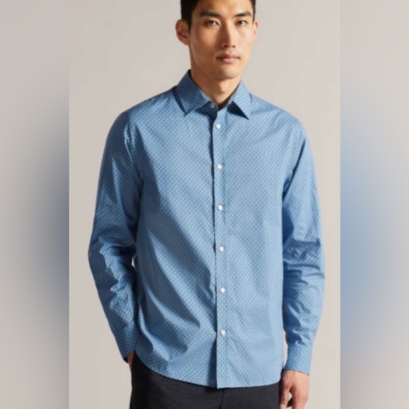 Ted Baker Endurance Blue Textured Long Sleeve Cuff Button Down Shirt Sz M - Picture 1 of 10